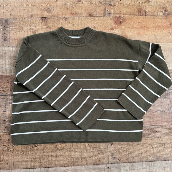 La Ligne Olive Green Striped Crew Neck Sweater - Picture 1 of 9